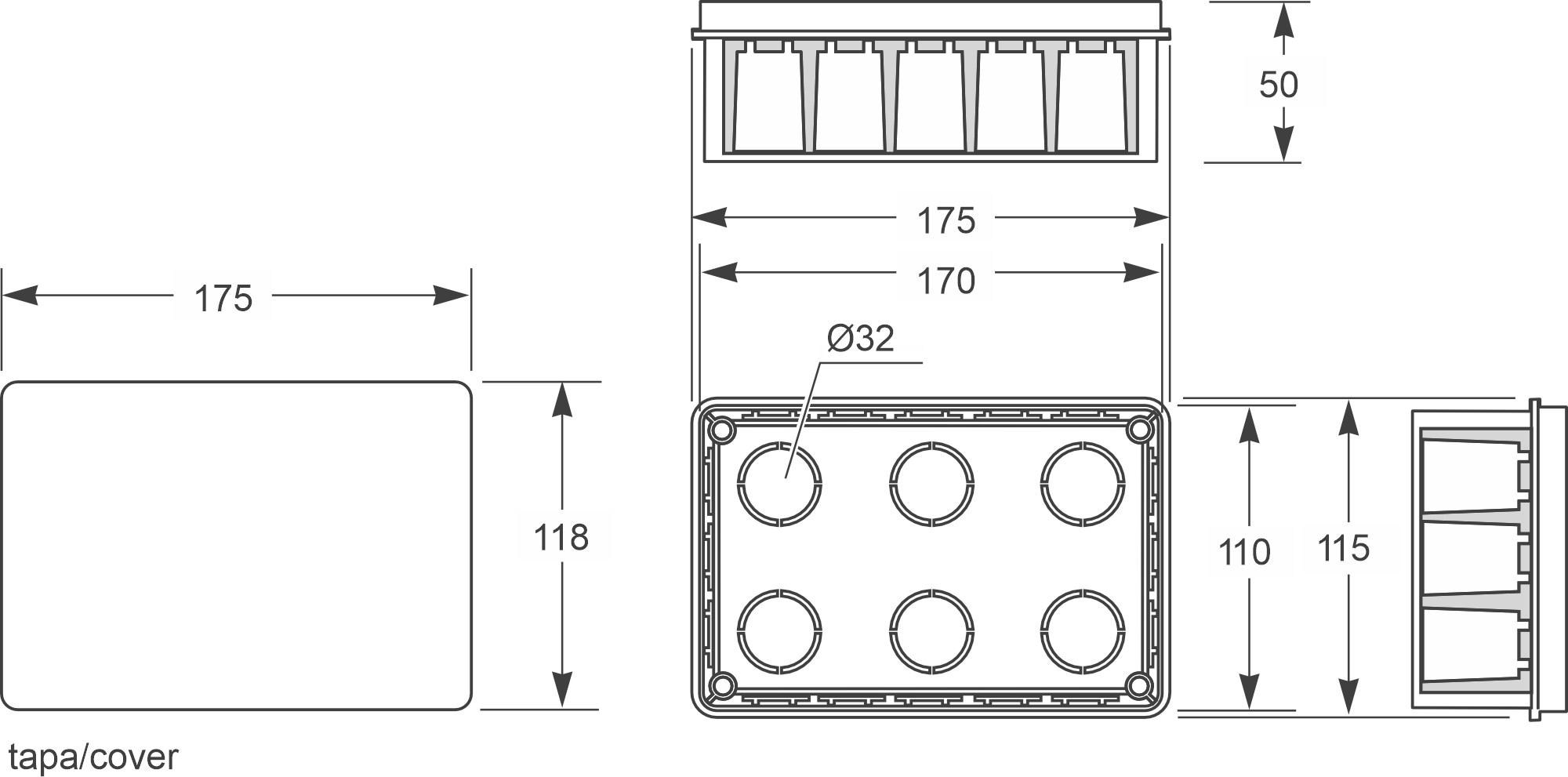 3202 | Caja derivación de empotrar IP30 175x115x50