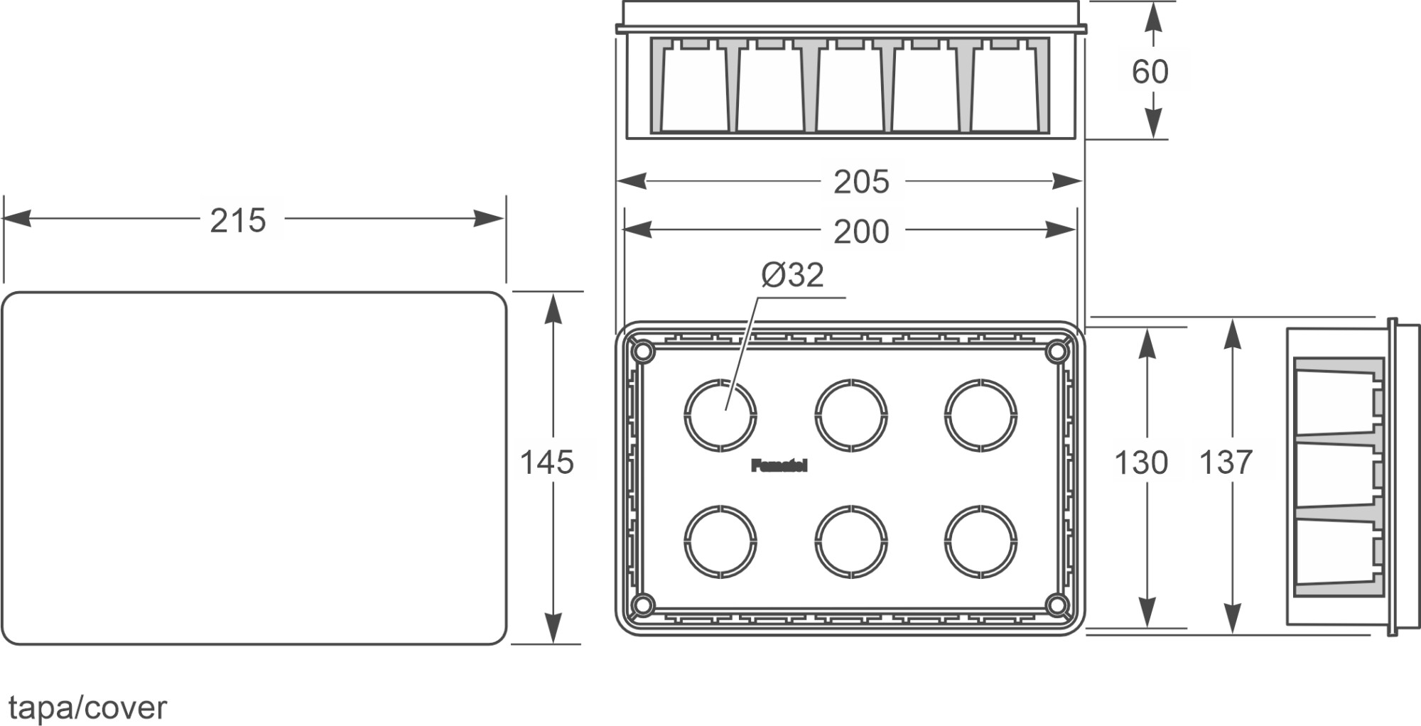 3203 | Caja derivación de empotrar IP30 205x137x60
