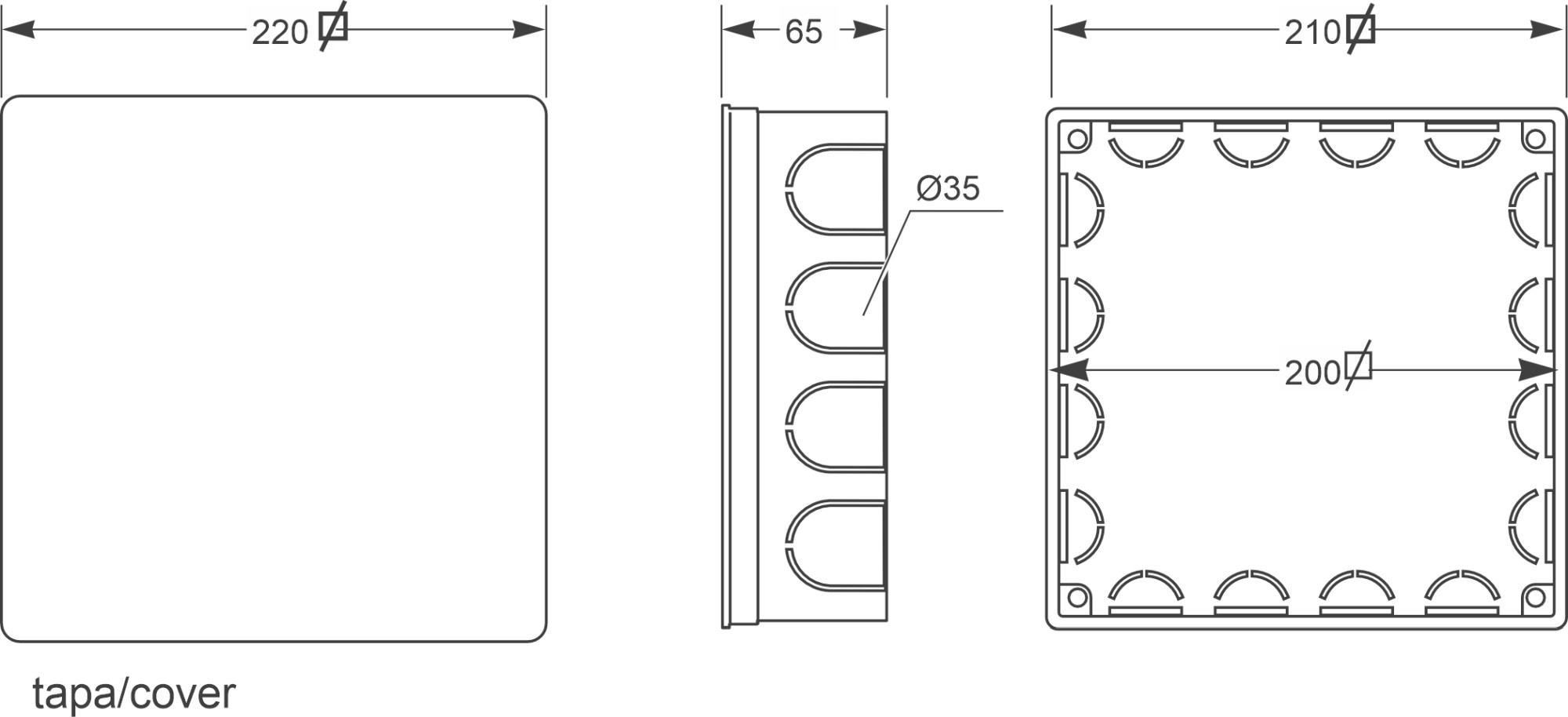 3204 | Caja derivación de empotrar IP30 210x210x60