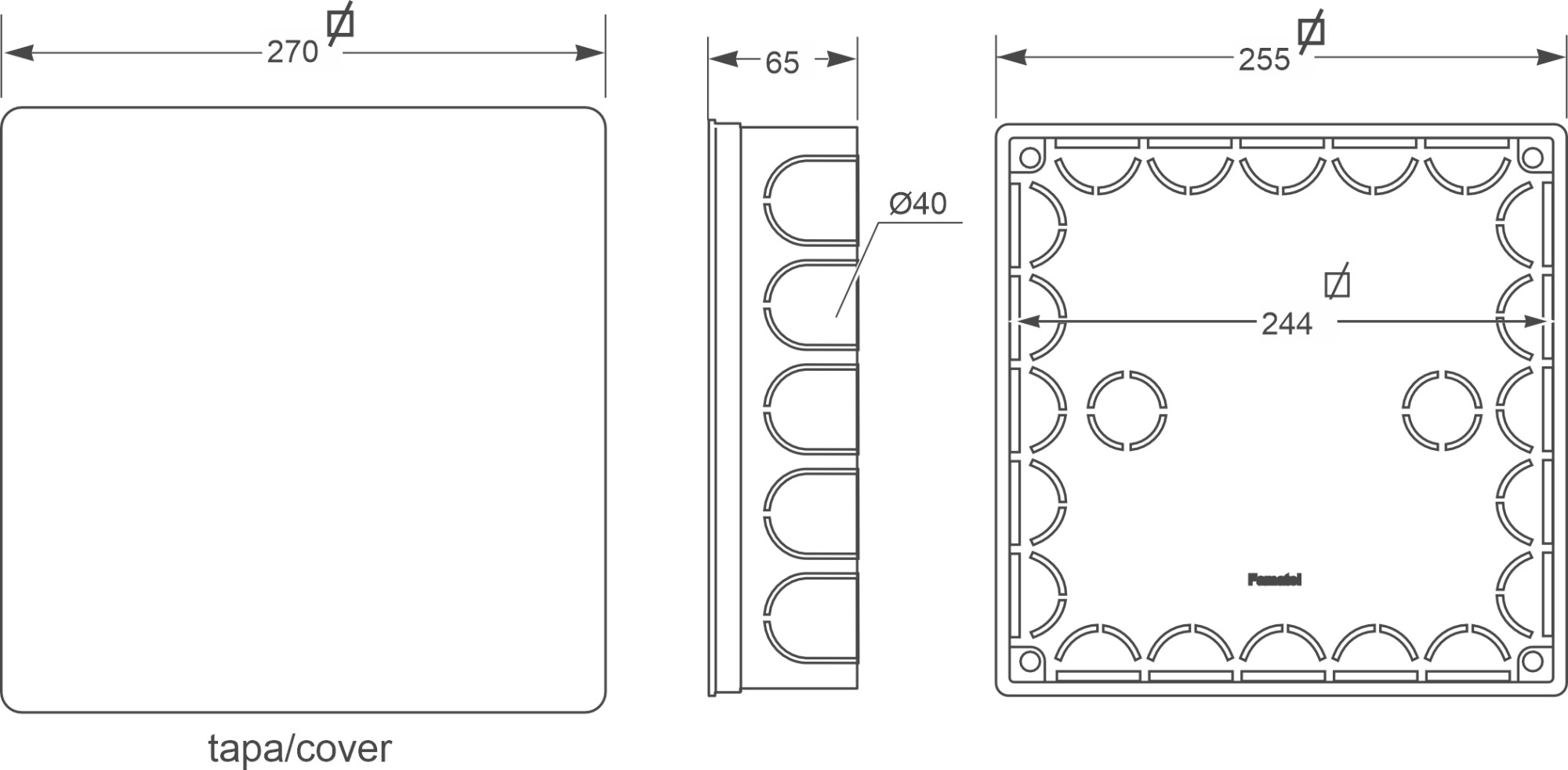 3205 | Caja derivación de empotrar IP30 255x255x65