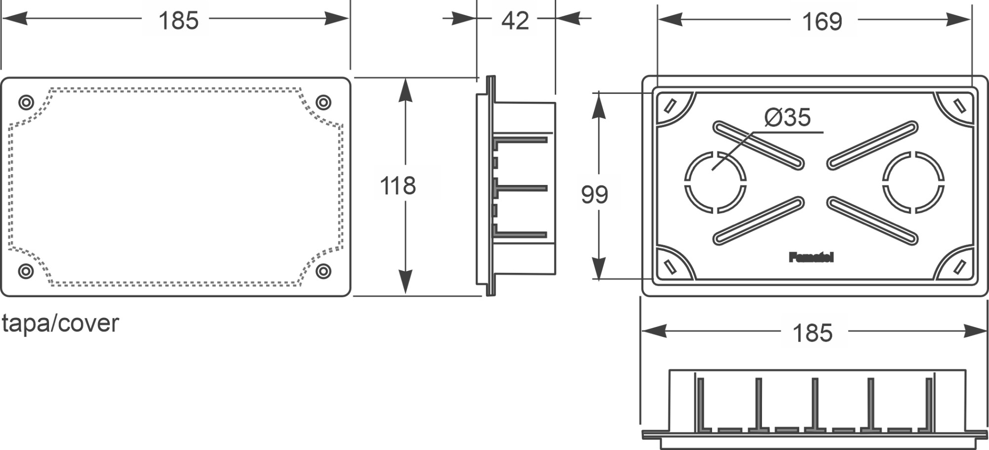 3221 | Caja derivación de empotrar IP30 100x170x40