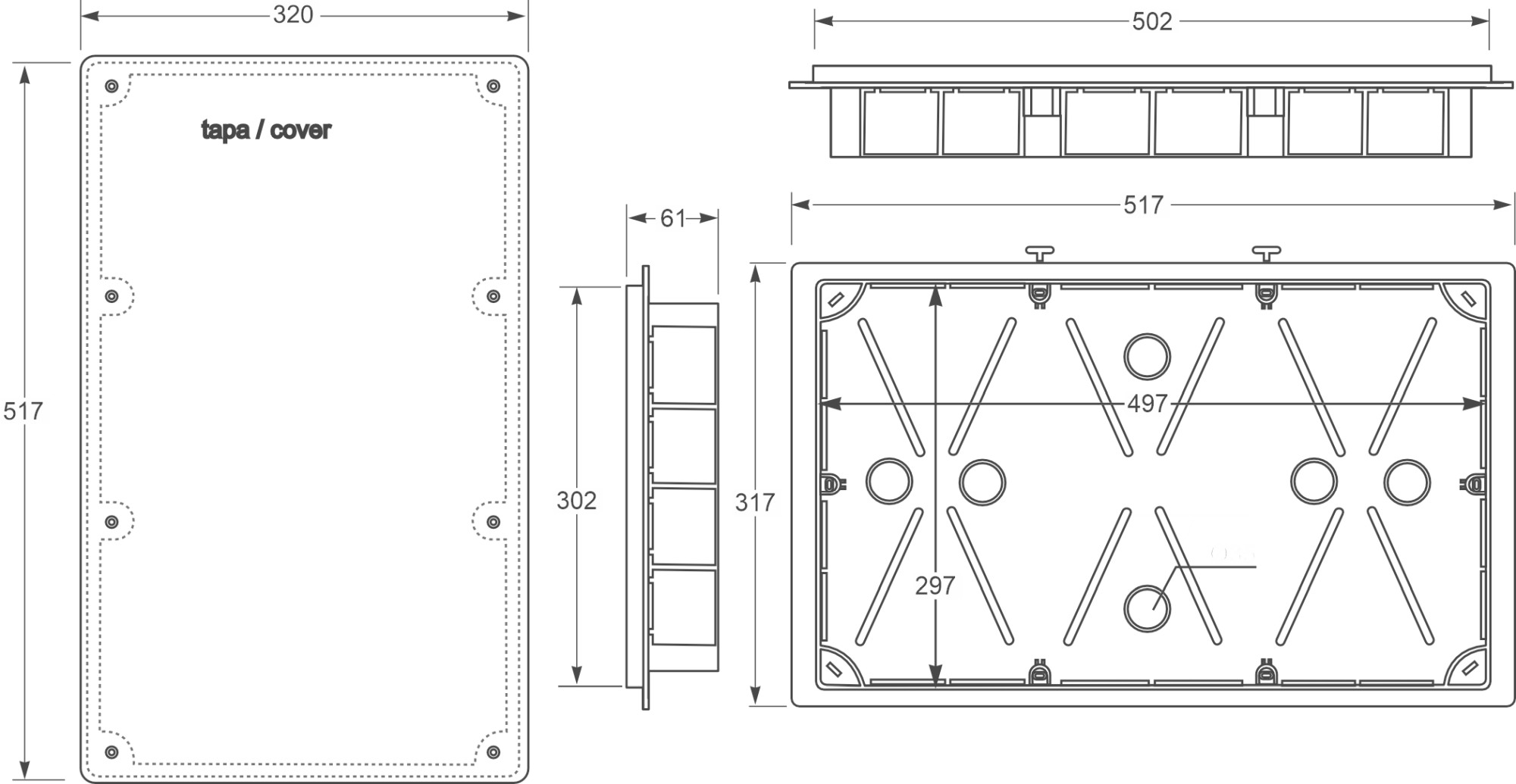 3223 | Caja derivación de empotrar IP30 317x517x60