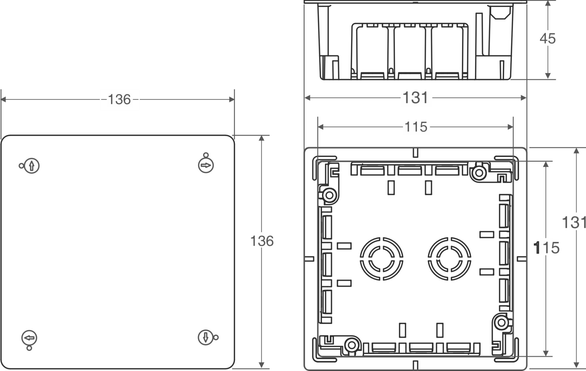 3251 | Caja derivación tabiquería hueca 115x115x45 IP20