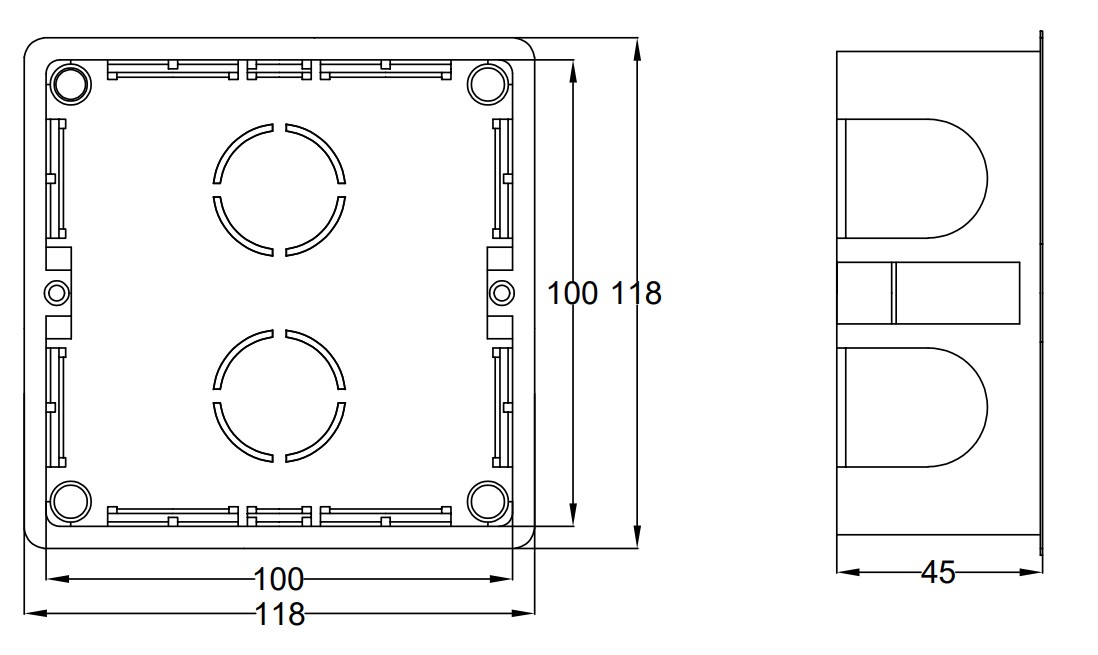 3251A | Caja derivación tabiquería hueca 115x115x45 IP30 con tapa con garras
