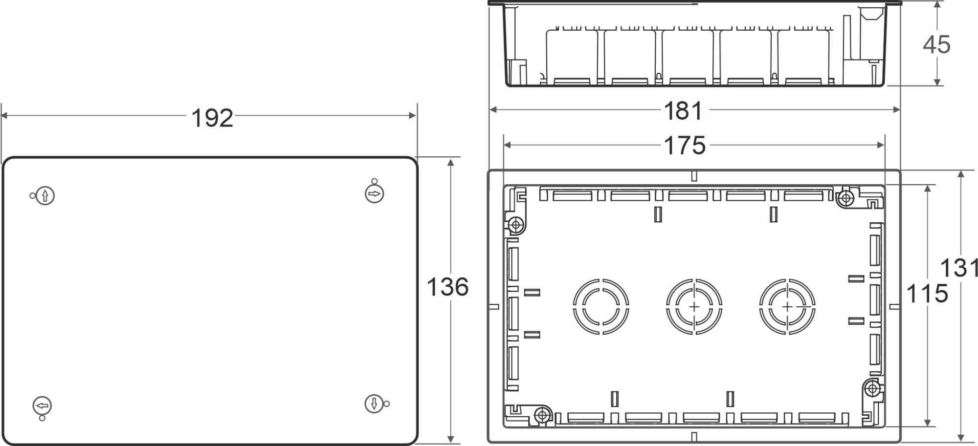 3252 | Caja derivación tabiquería hueca 175x115x45 IP20