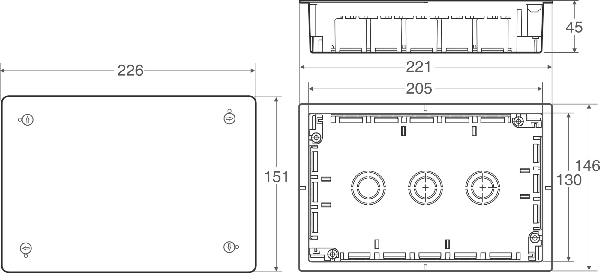 3253 | Caja derivación tabiquería hueca 205x130x45 IP20