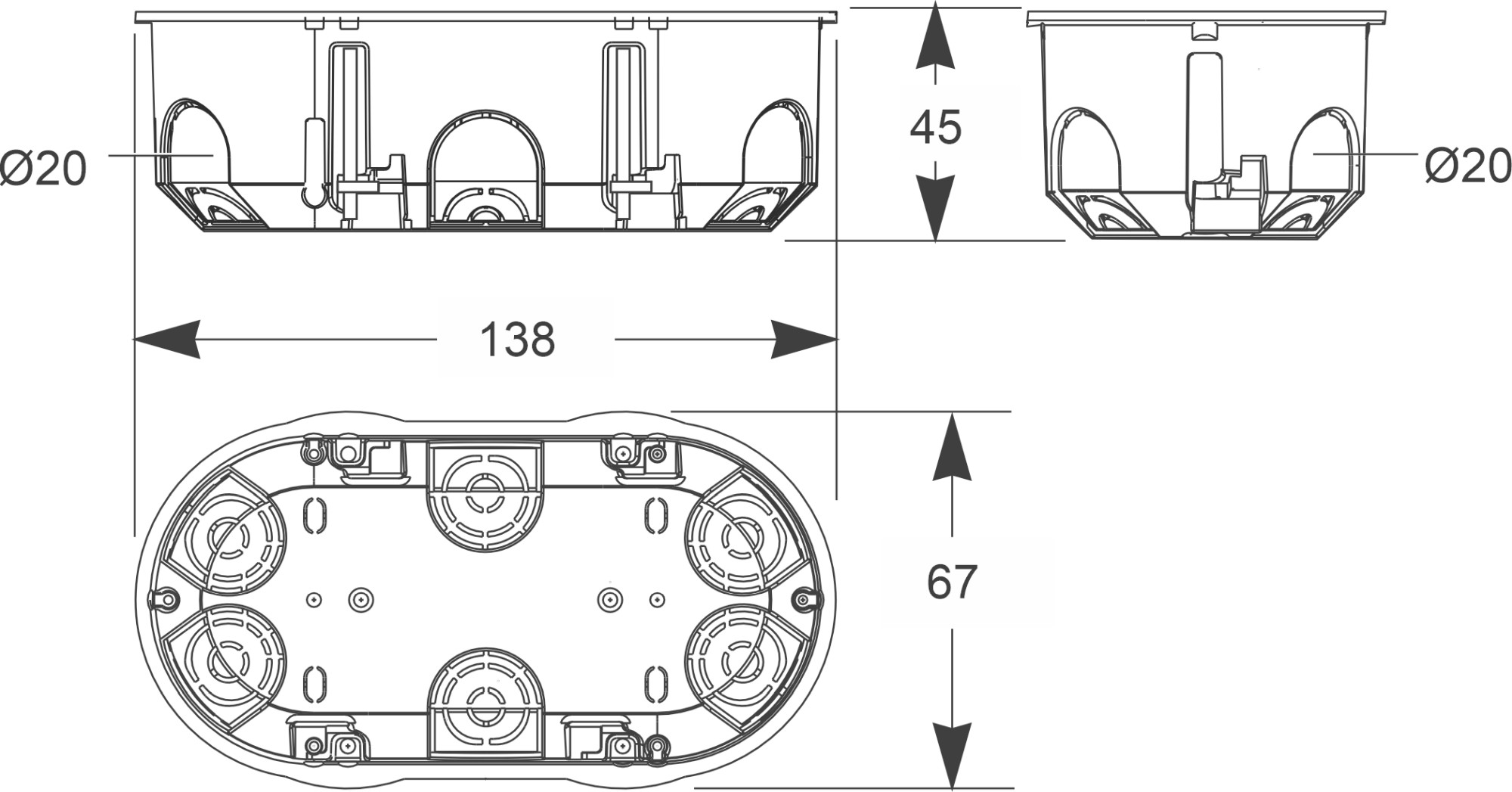 3256 | Caja para 2 mecanismos tabiqueria hueca IP20