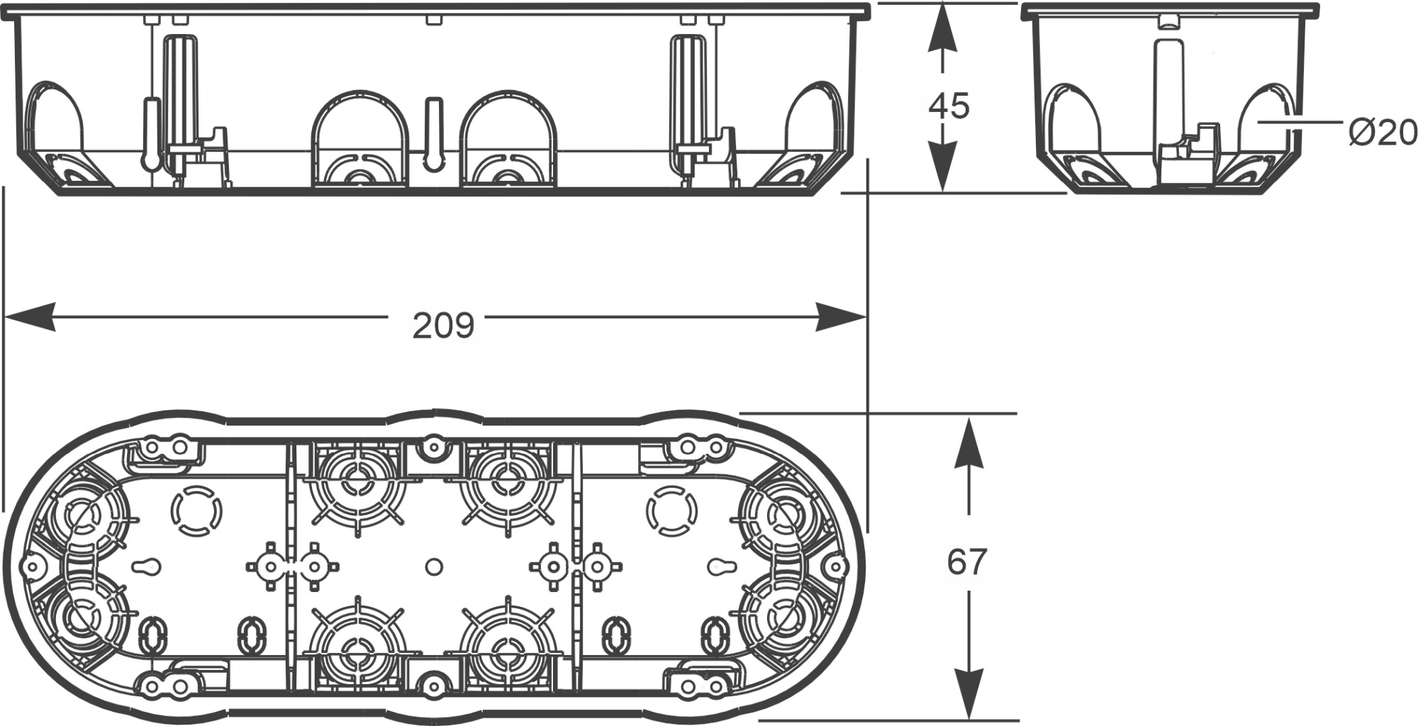 3257 | Caja para 3 mecanismos tabiqueria hueca IP20