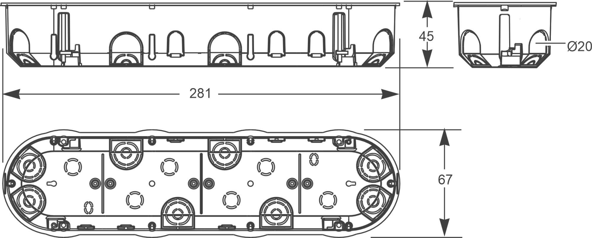 3261 | Caja para 4 mecanismos tabiqueria hueca IP20