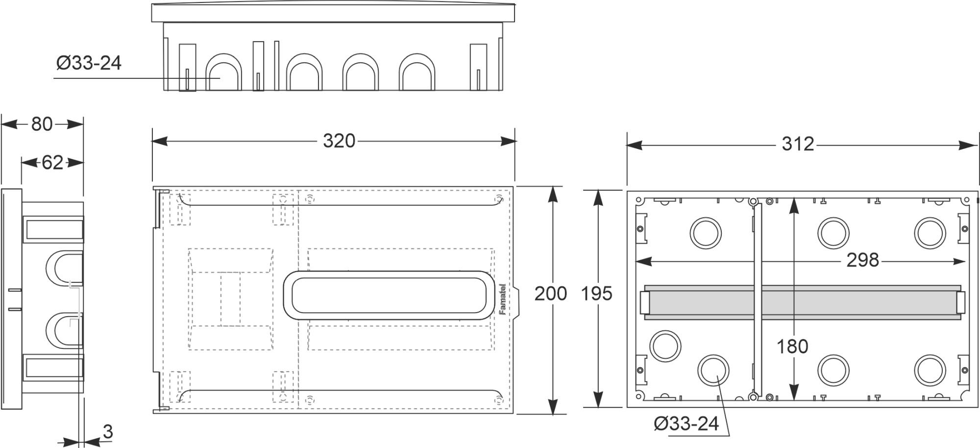 3308-FT | Armario de empotrar 4(ICP32) + 8 módulos IP40