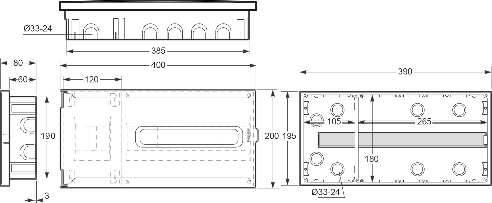 3312-F | Armario de empotrar 4(ICP32) + 14 módulos IP40