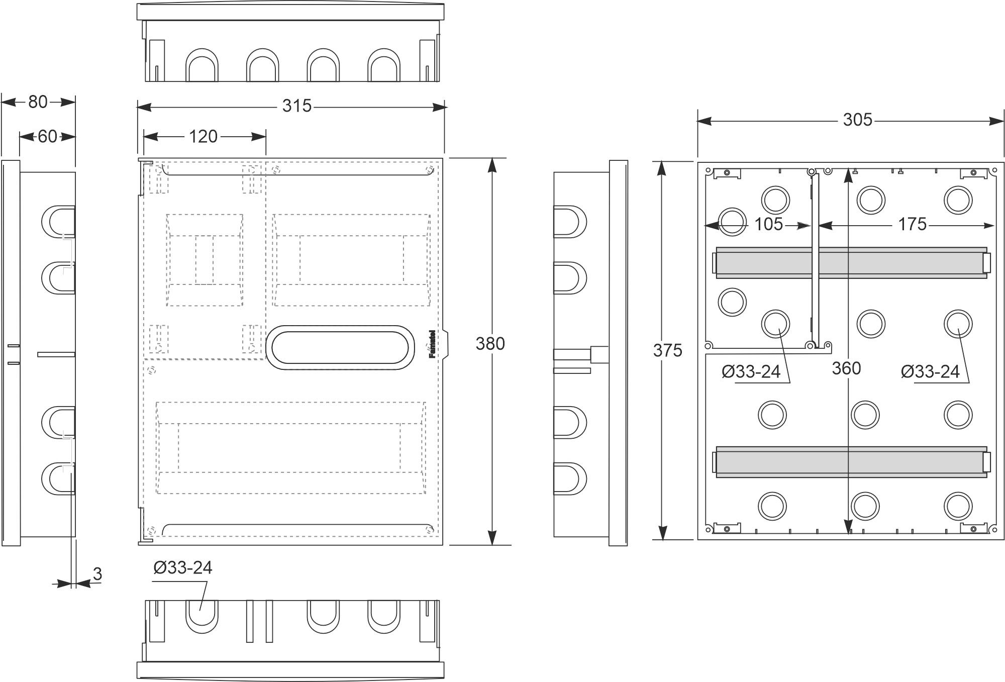 3320-P | Armario de empotrar 4(ICP32) + 22 módulos IP40
