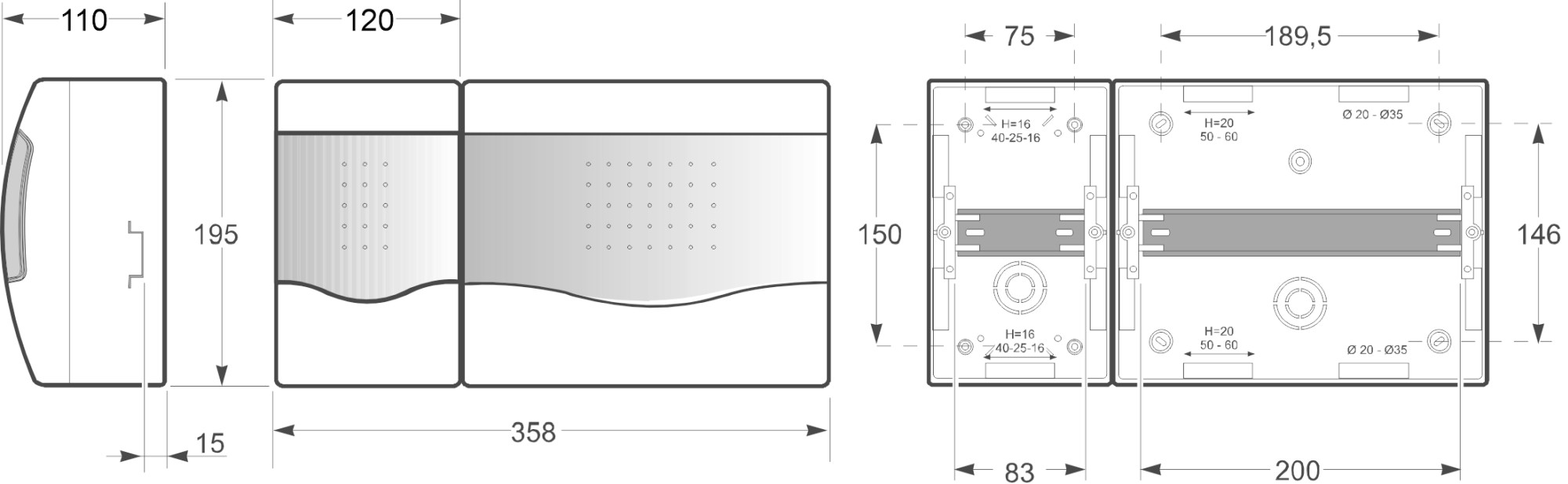 3648 | Armario de superficie 4(ICP) + 10 módulos IP40