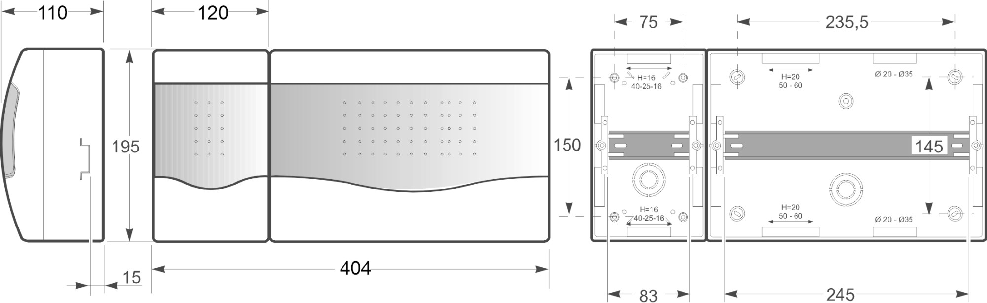 3662 | Armario de superficie 4(ICP) + 14 módulos IP40