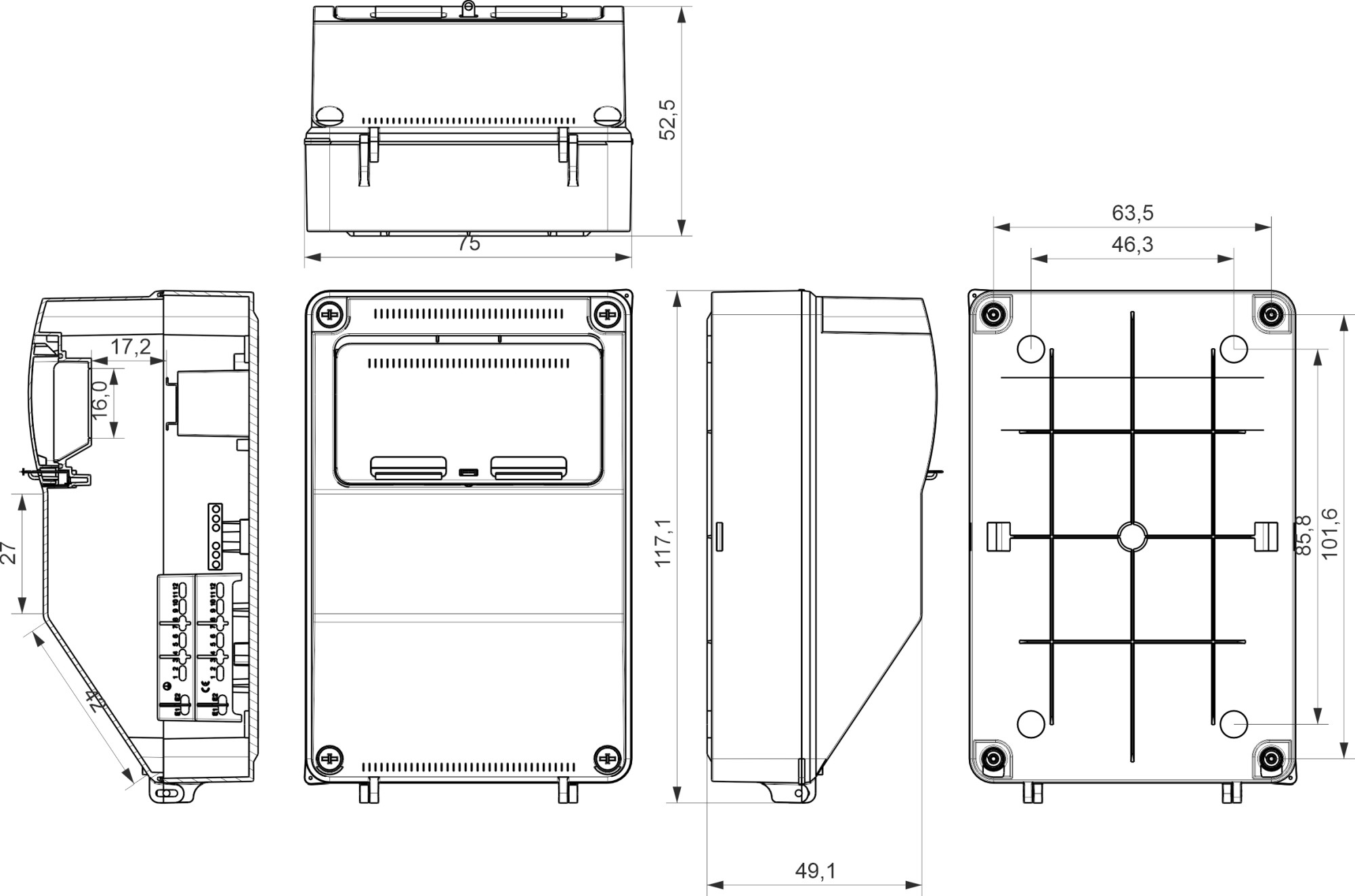 3958.6 | Envolvente cableada 9 módulos con 2 tomas schuko + 2 tomas 3P+N+T 32A IP54