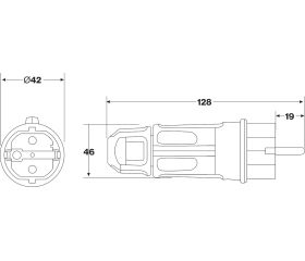 1165 | Clavija móvil tipo schuko alta resistencia IP54