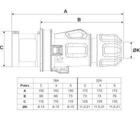 13200 | Clavija móvil 2P+T 16A IP44/54