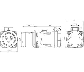 13910 | Adaptador clavija industrial 2P+T 16A / toma schuko 16A IP54