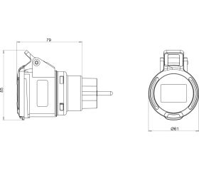 13912 | Adaptador clavija schuko 16A / toma industrial 2P+T 16A IP20