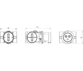 13913 | Adaptador clavija industrial 2P+T 16A / 3 tomas Bipasso 10/16A IP20