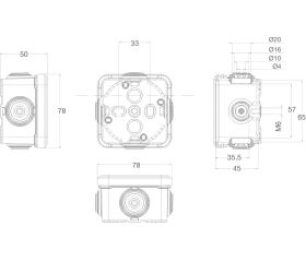 3026 | Caja estanca 4 conos IP65 65x65x45