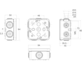 3028 | Caja estanca 7 conos IP65 80x80x45