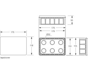 3202 | Caja derivación de empotrar IP30 175x115x50