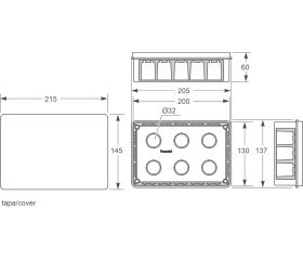 3203 | Caja derivación de empotrar IP30 205x137x60