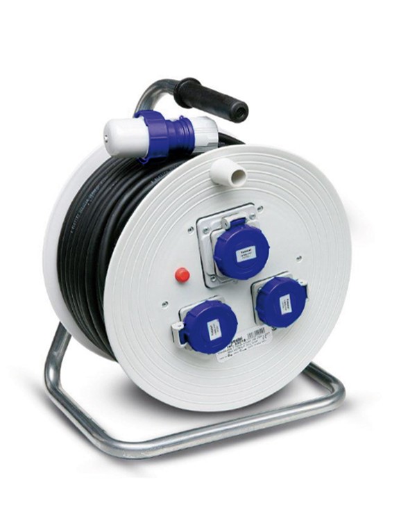 30018 | Enrollacable IP55 50m; entrada: clavija schuko/salida: 3 bases schuko