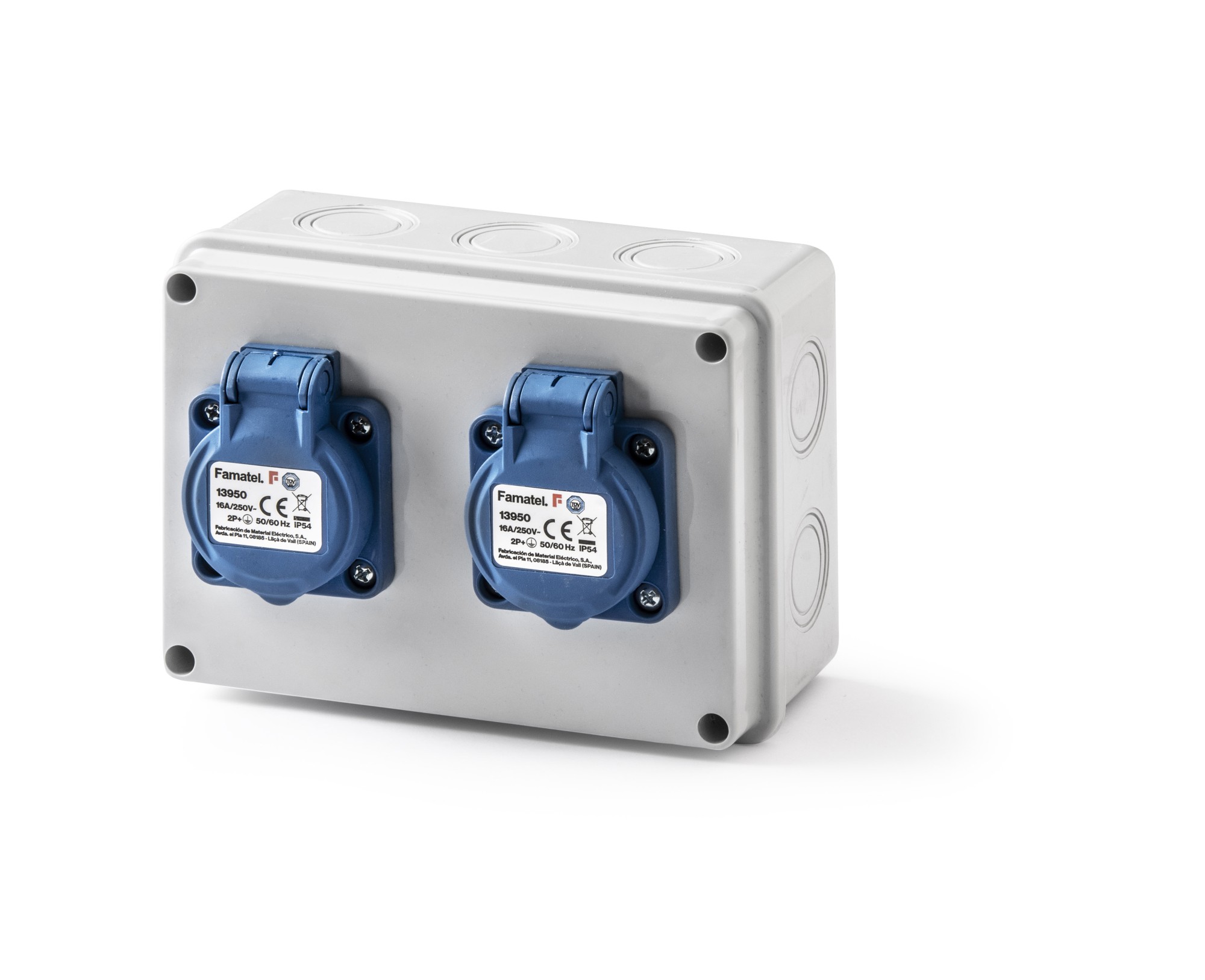 3064 | Caja estanca cableada con 2 tomas schuko IP54
