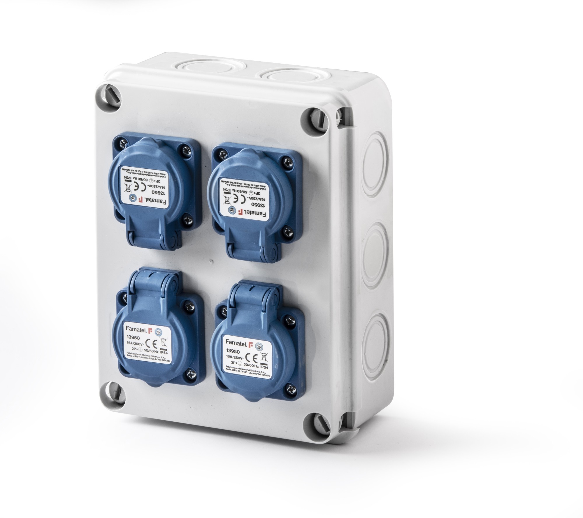 3065 | Caja estanca cableada con 4 tomas schuko IP54