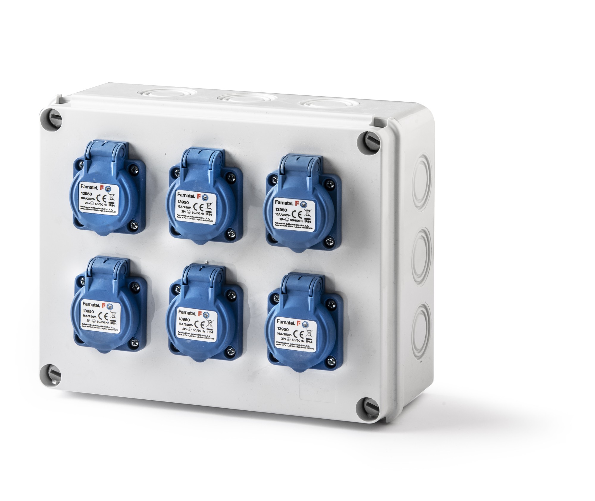 3066 | Caja estanca cableada con 6 tomas schuko IP54