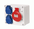 3069-1 | Caja estanca cableada con 2 tomas schuko + 1 toma 3P+N+T 16A IP44