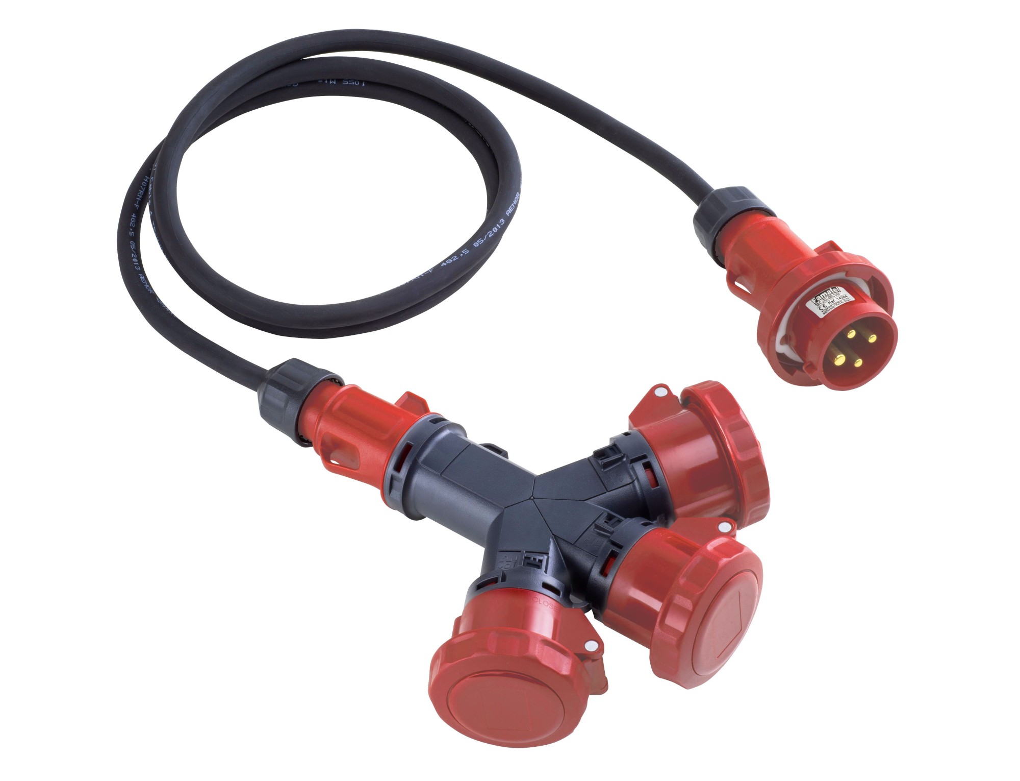 31059 | Adaptador 1 clavija / 3 bases 2P+T 32A con prolongador IP67