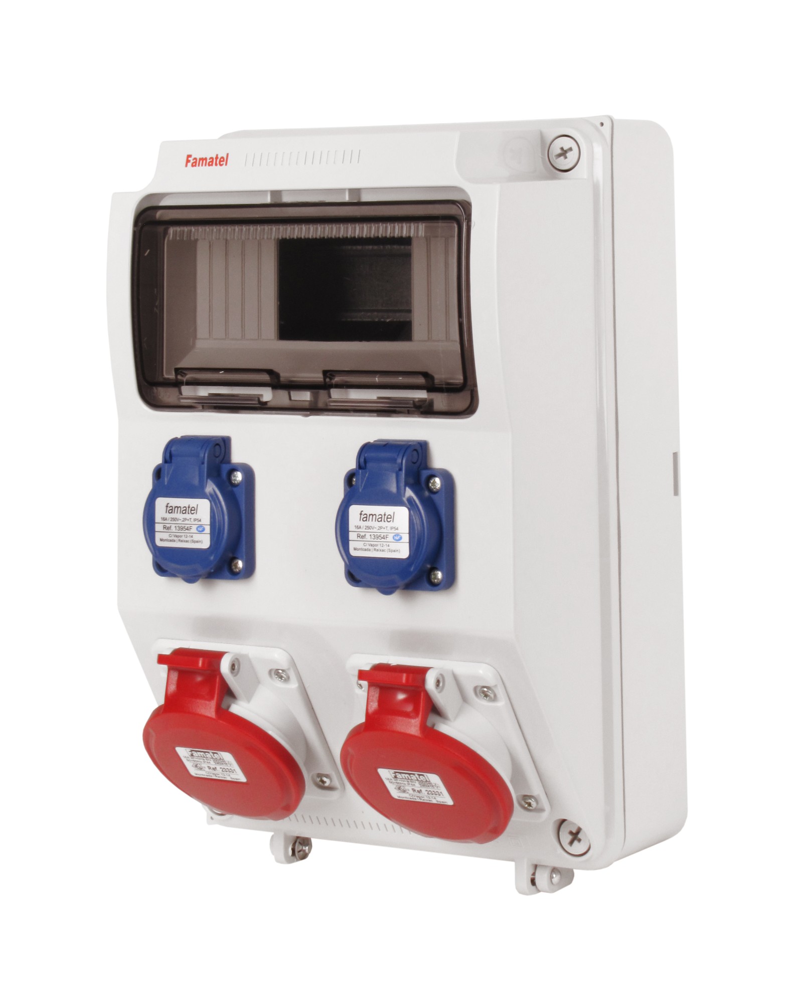 3958.5 | Envolvente cableada 9 módulos con 2 tomas 3P+N+T 16A + 2 tomas schuko IP54