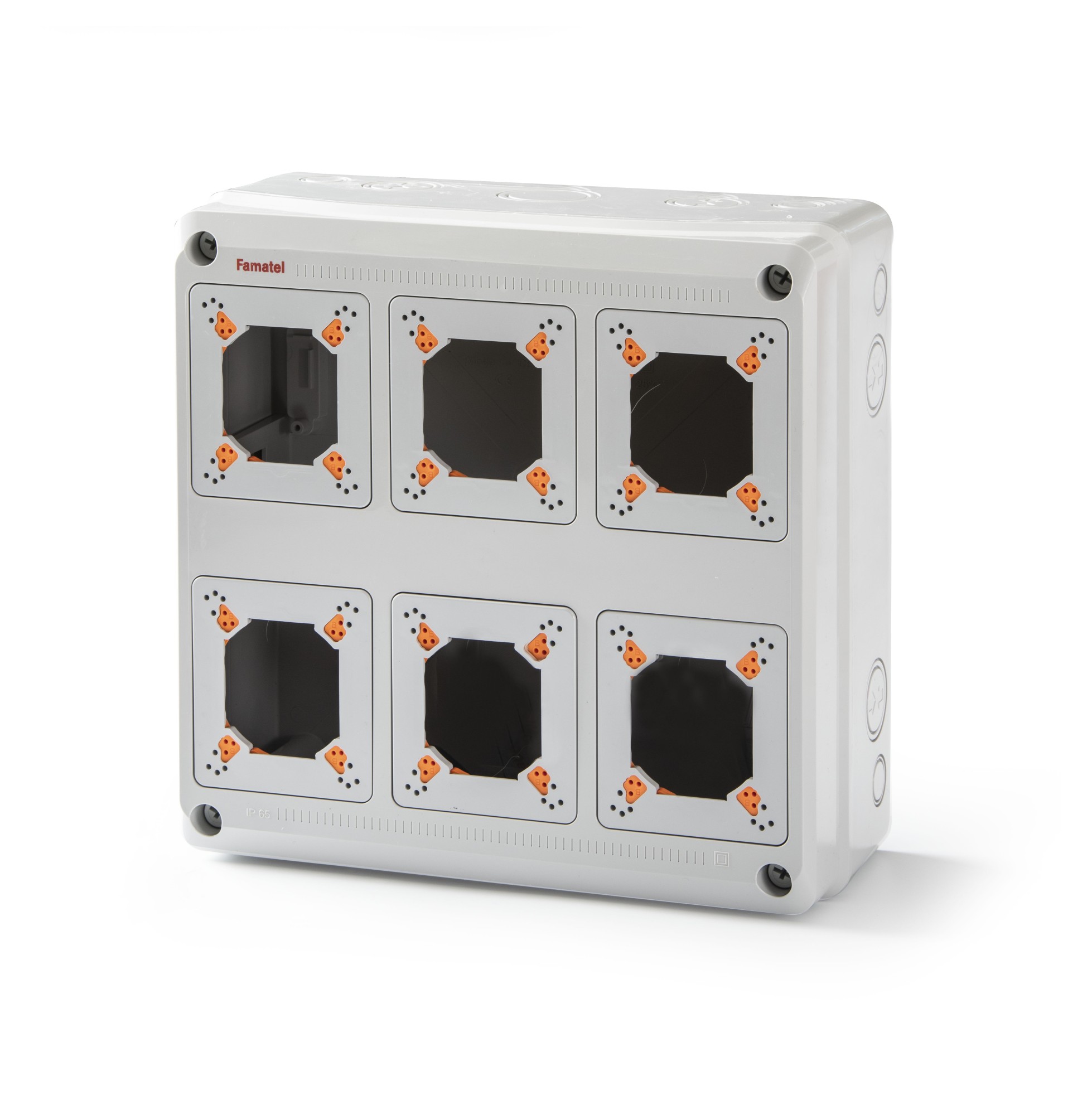 3966 | Envolvente pretroquelada para 6 mecanismos IP65