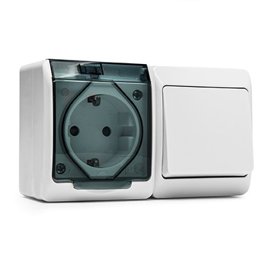 5126 | Conmutador 10A + Base 16A con toma de tierra de superficie estancos IP54