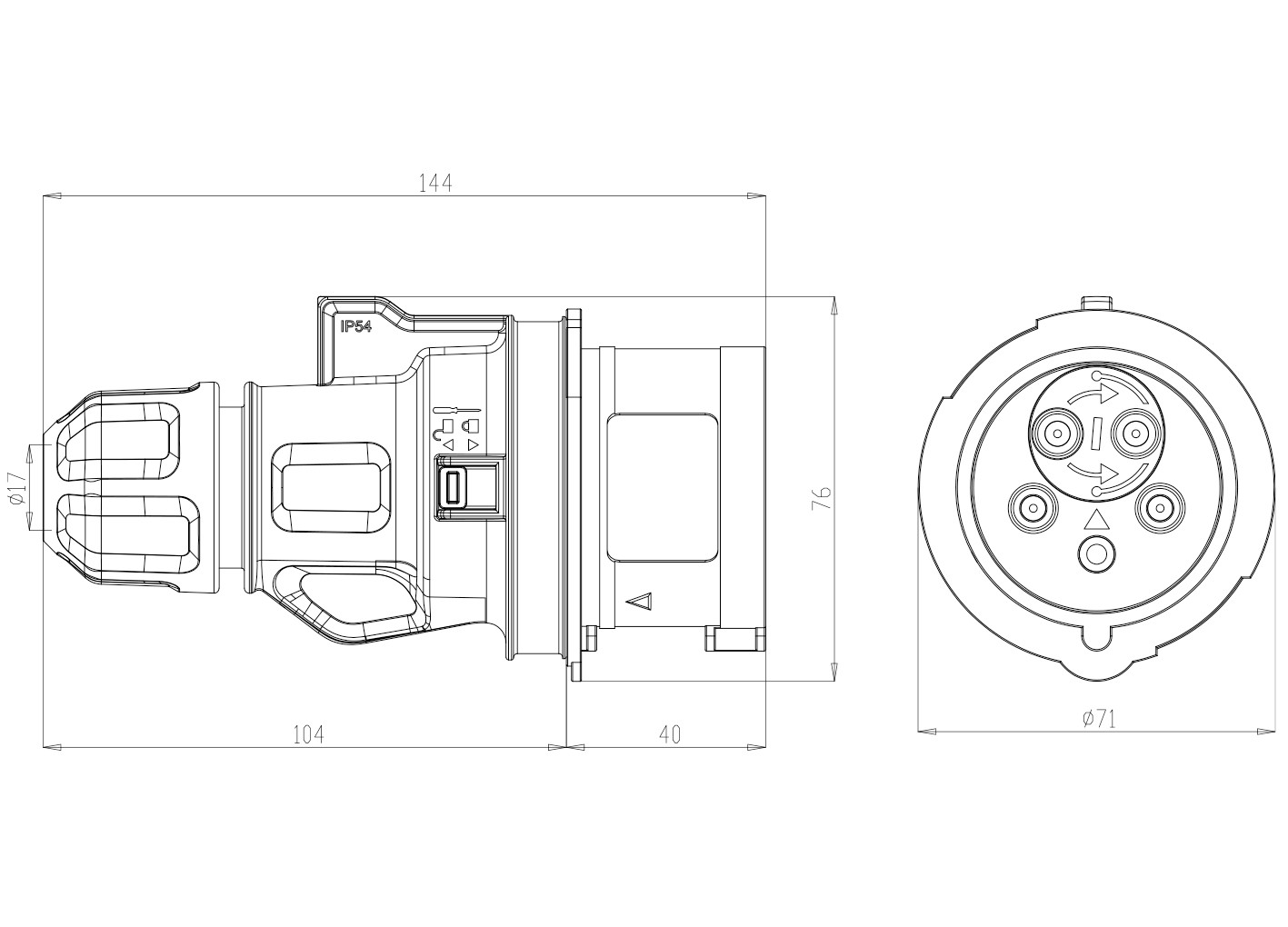 13311 | Clavija móvil inversora de fase 3P+N+T 16A 400V IP44-54