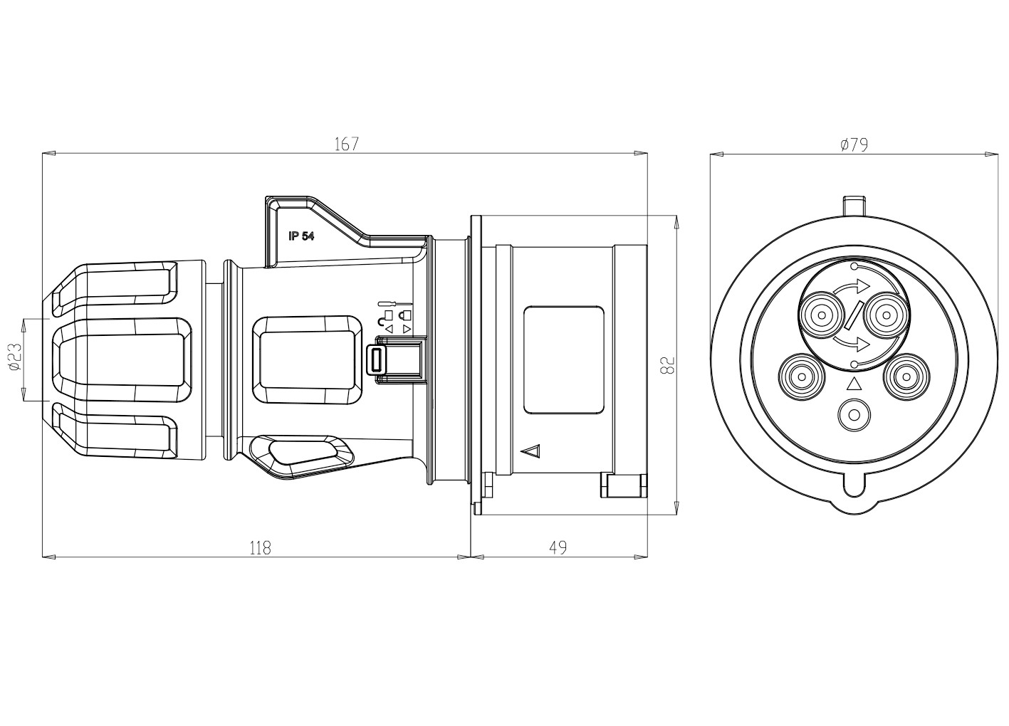13313 | Clavija móvil inversora de fase 3P+N+T 32A 400V IP44-54