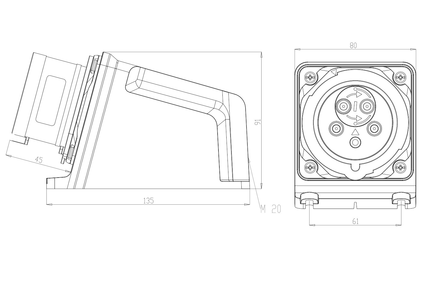 13320 | Clavija superficie inversora 3P+N+T 16A IP54