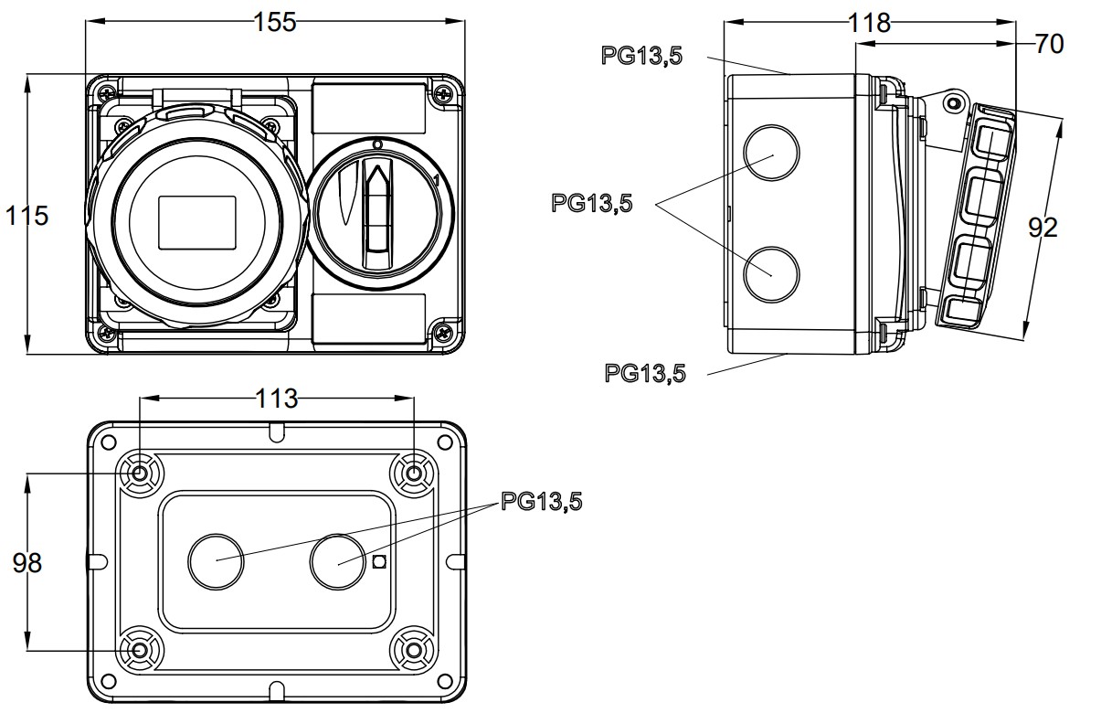 25136 | Base interblocante superficie horizontal 3h 32A IP67