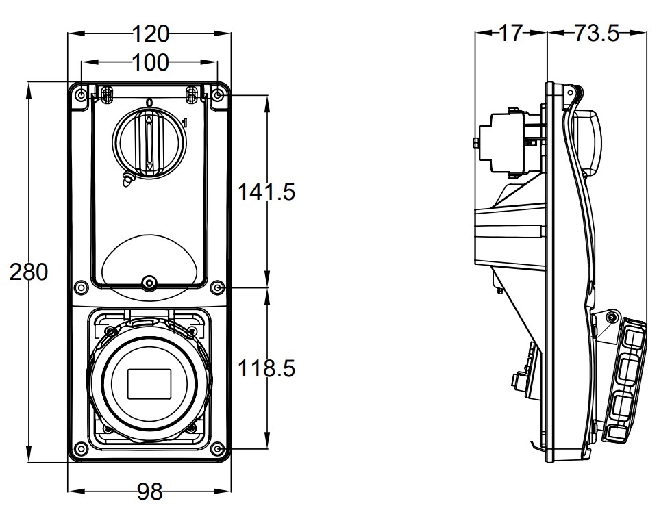 25727 | Base interblocante empotrar carril DIN 3h 32A IP67
