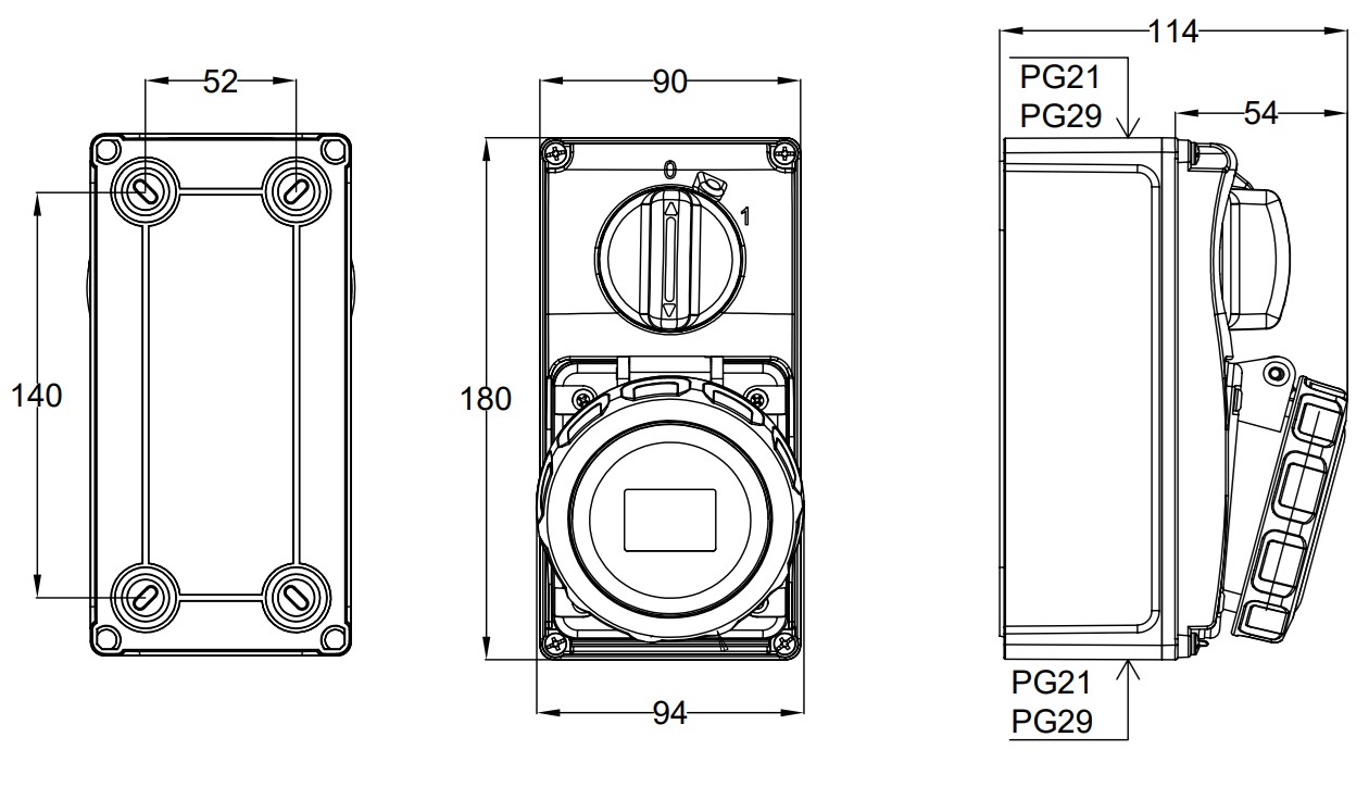 26028 | Base interblocante superficie vertical 3h 32A IP67