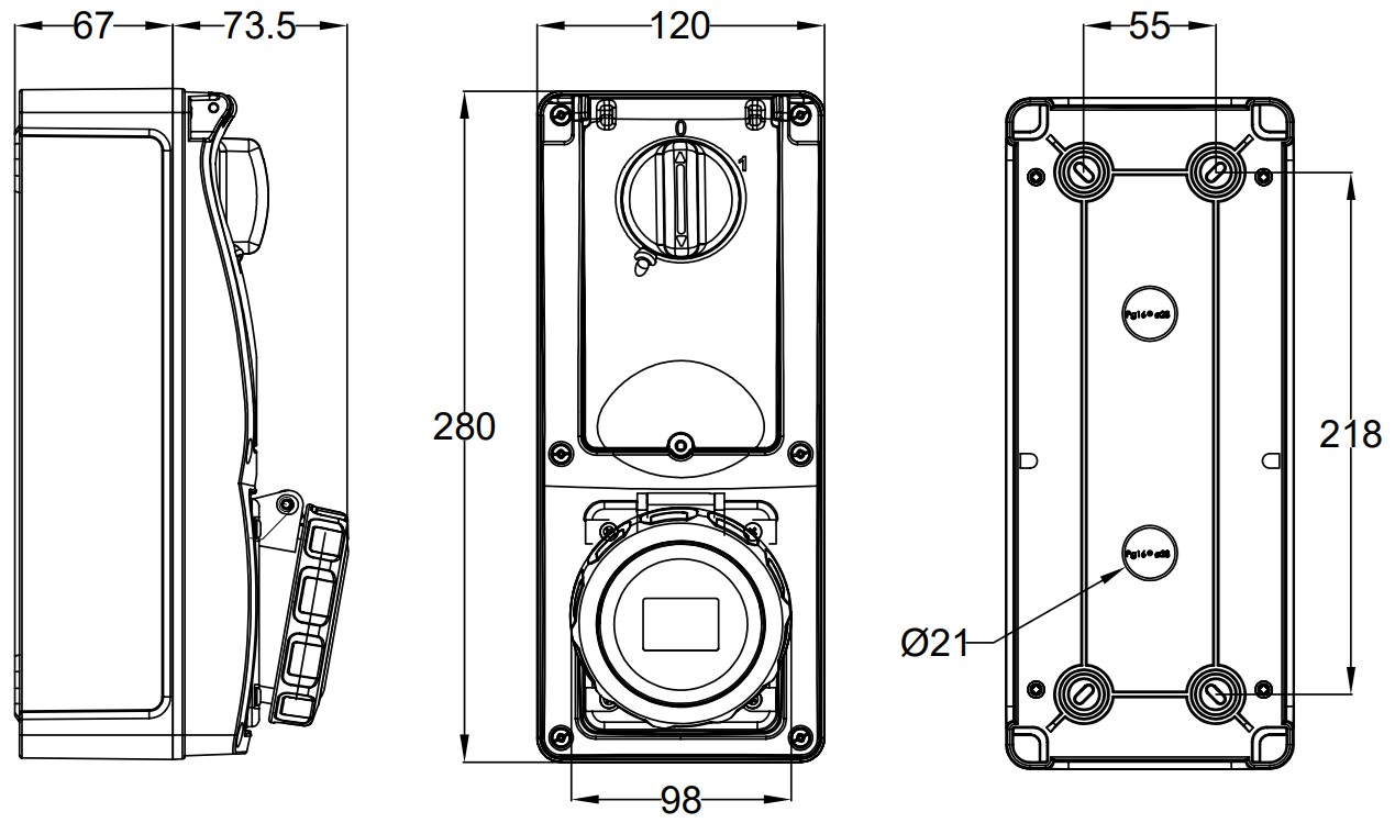 26327 | Base interblocante superficie carril DIN 3h 32A IP67