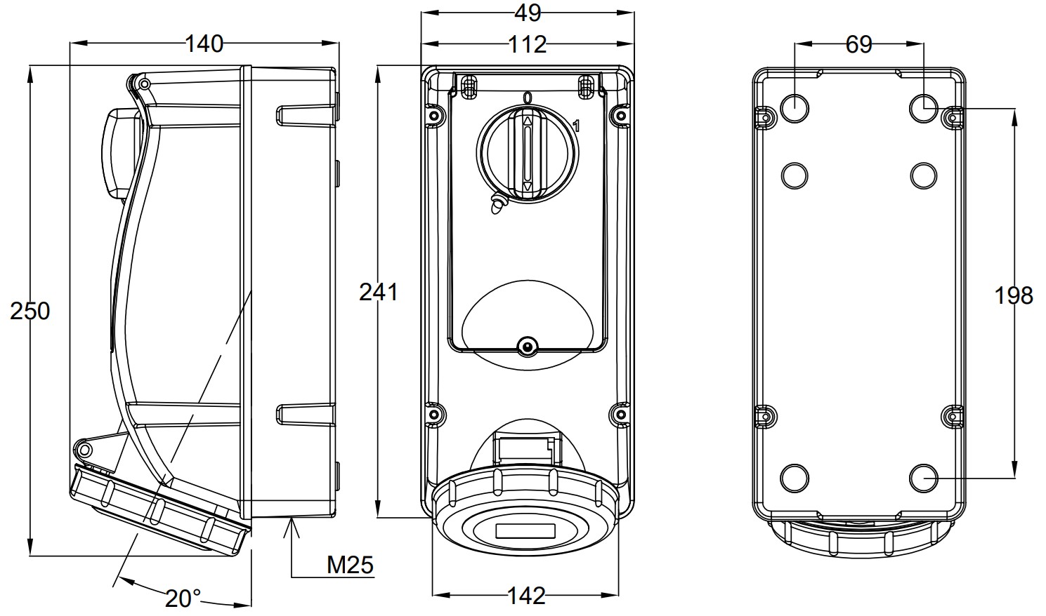 26514 | Base interblocante superficie carril DIN 3h 32A IP67