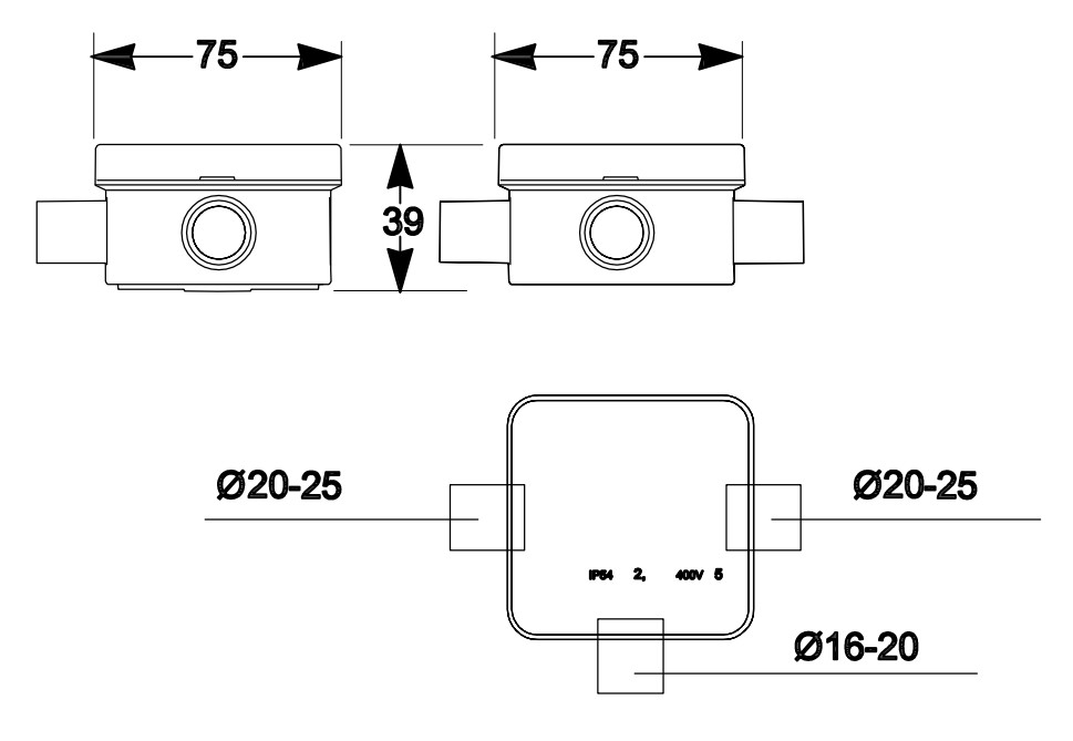 3059 | Minibox entrada directa tubo rigido Ø20-25 IP55