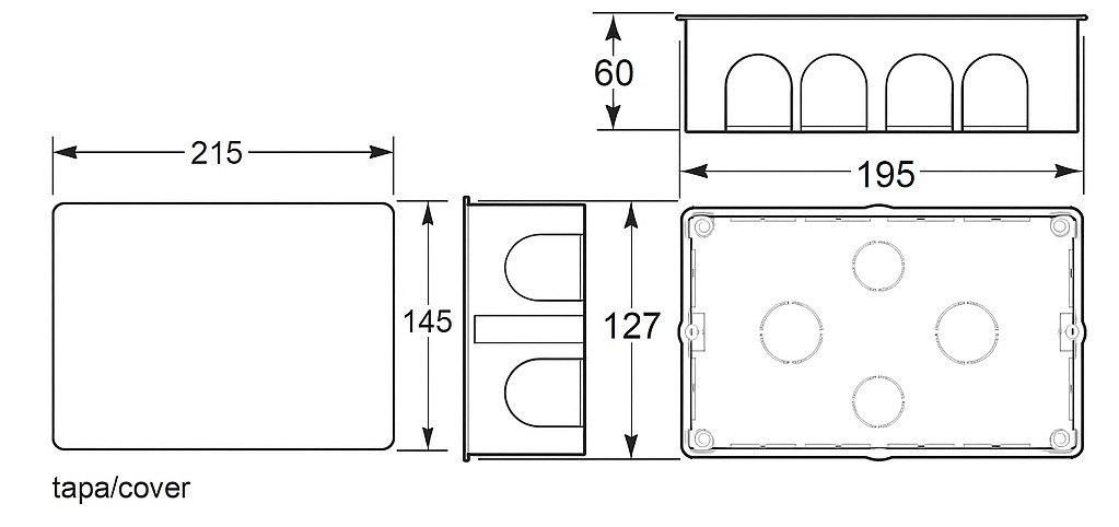 3253A | Caja derivación tabiquería hueca 130x200x60 IP30 con tapa con garras