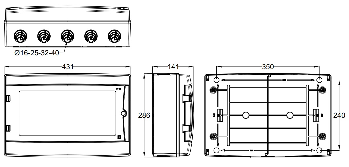 3918-T | Armario de superficie 18 módulos 431x286x141 IP65