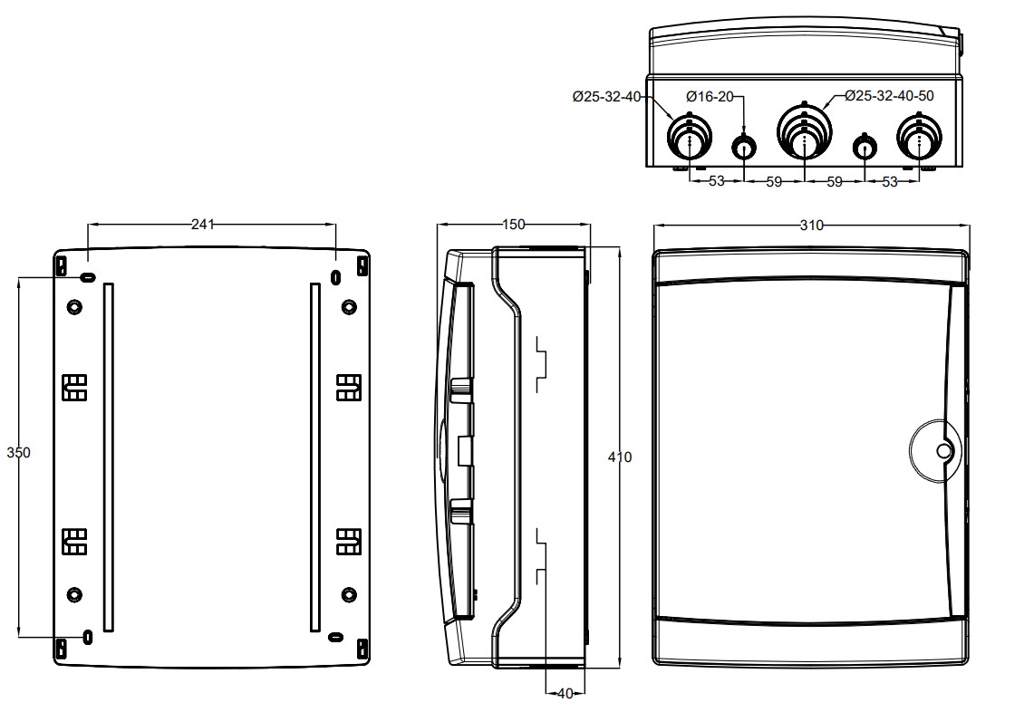 3926-T | Armario de superficie 26 módulos 410x310x150 IP65