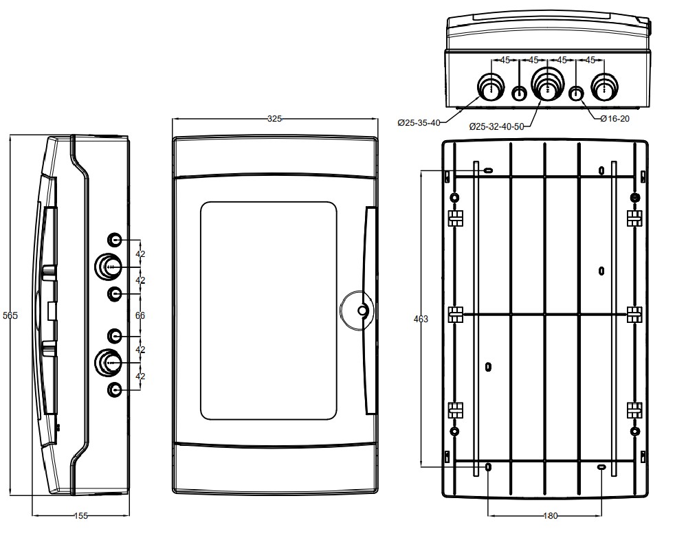 3942-T | Armario de superficie 42 módulos 565x325x150 IP65